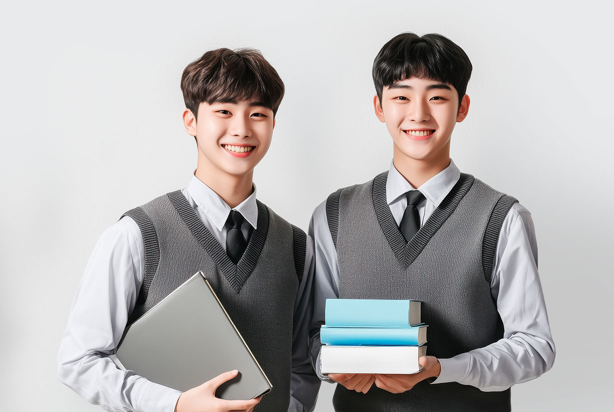학생 남성 이미지, 청소년 포경수술과 남성 생식기 건강 관리 상담을 위한 밝은 청소년 모델 사진