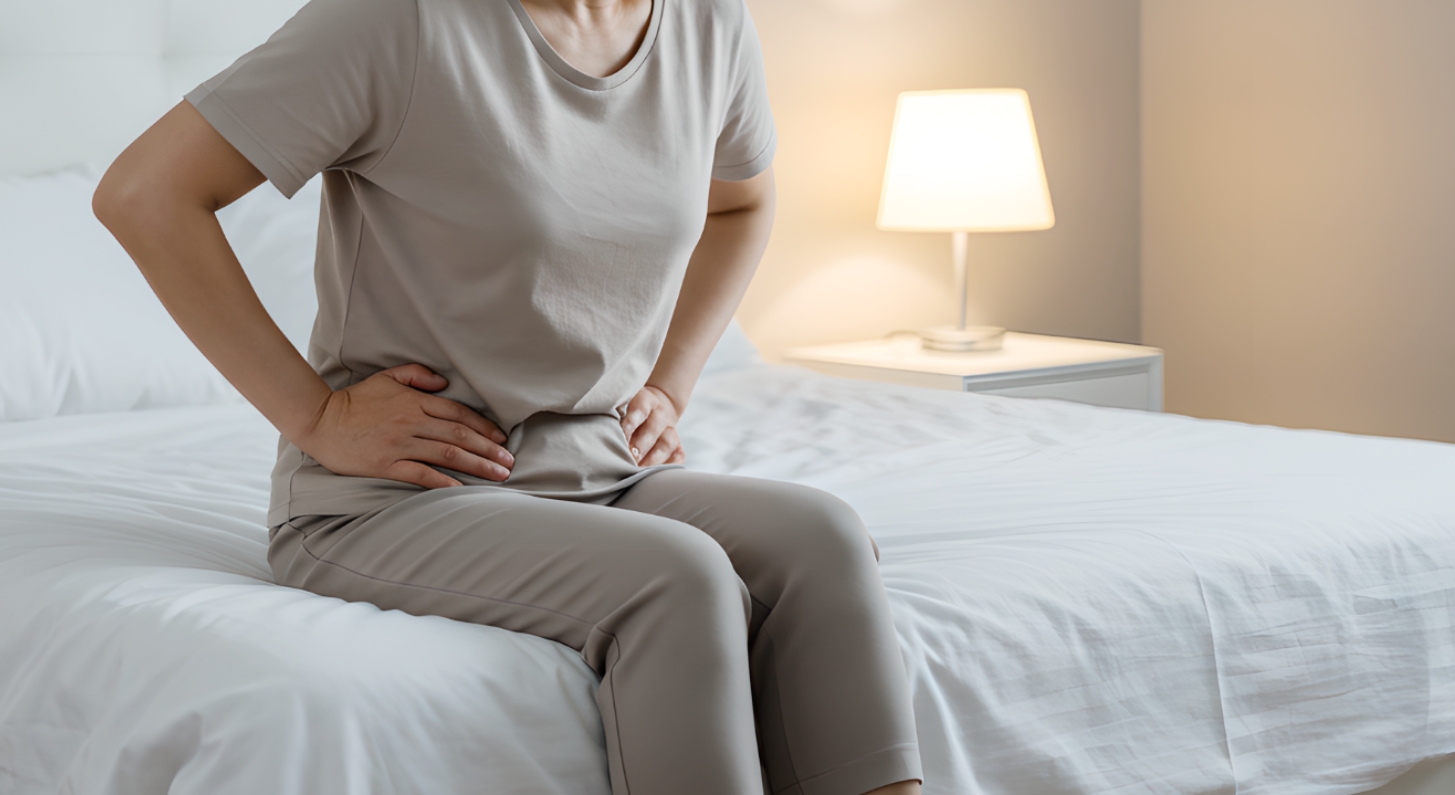 하복부 통증 여성 이미지, 폐경기 여성 반복성 방광염 원인 교정과 기저질환 치료 안내